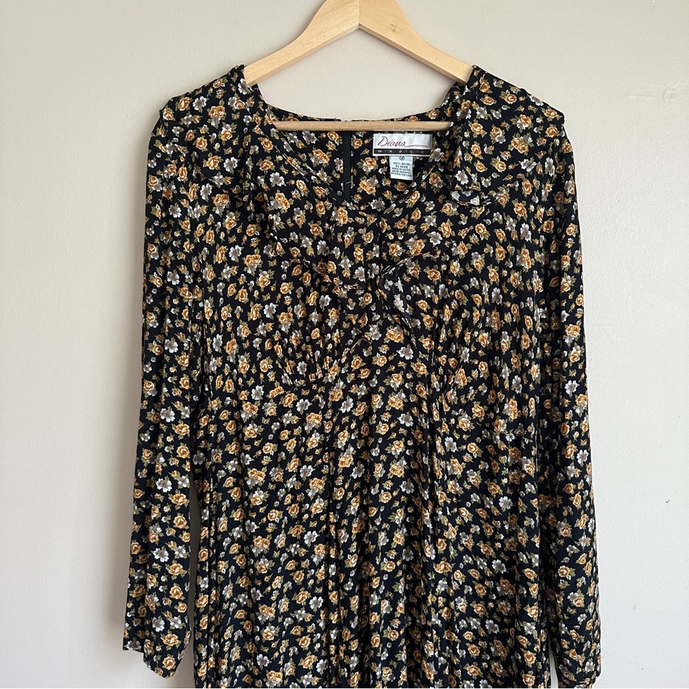 Vintage Diana Marco Fall Floral Long Sleeves Dress Size 14 - Picture 2 of 9